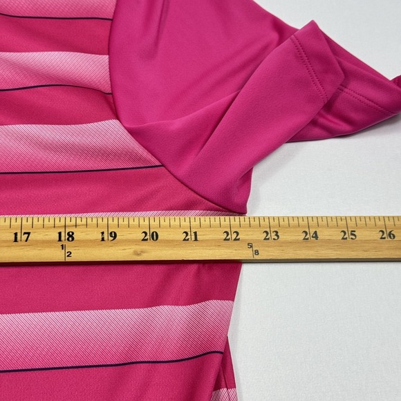Adidas Polo Golf Shirt Polyester Short Sleeve Striped Pink Men's Large - Picture 7 of 10